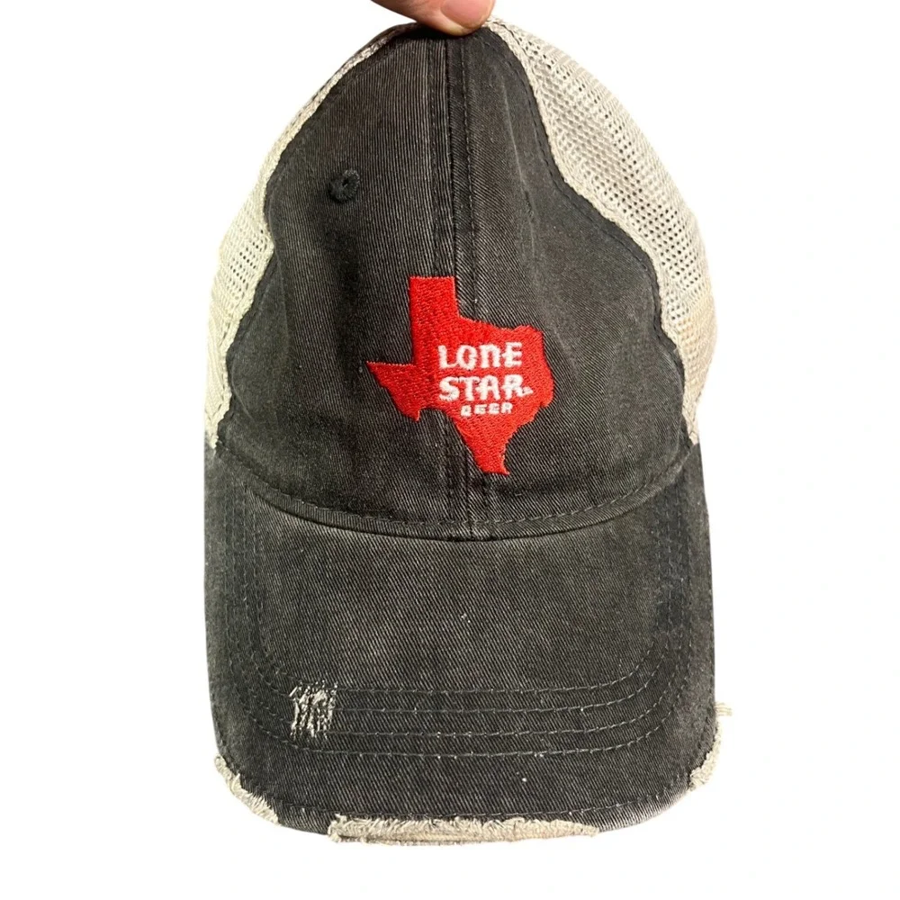 Retro Brand Lone Star Beer Texas Trucker Hat Distressed Black Snapback Cap